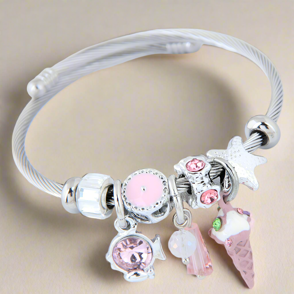 Pink/Lysblå Charm Armbånd