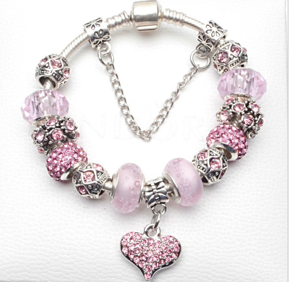 Charm Armbånd med Lyserøde Krystaller
