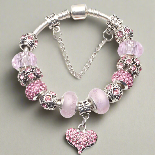 Charm Armbånd med Lyserøde Krystaller